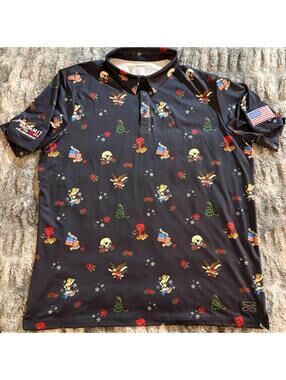 Grunt Style Mens Patriotic Polo Shirt "Tattoo Style Print" in Dk Blue Size 2XL